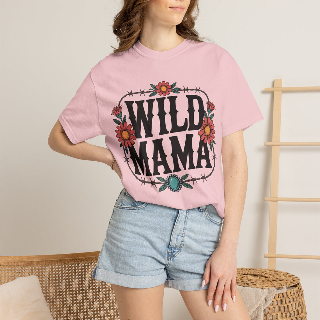 Wild Mama T-Shirt — Floral Barbed Wire Graphic Tee for Moms