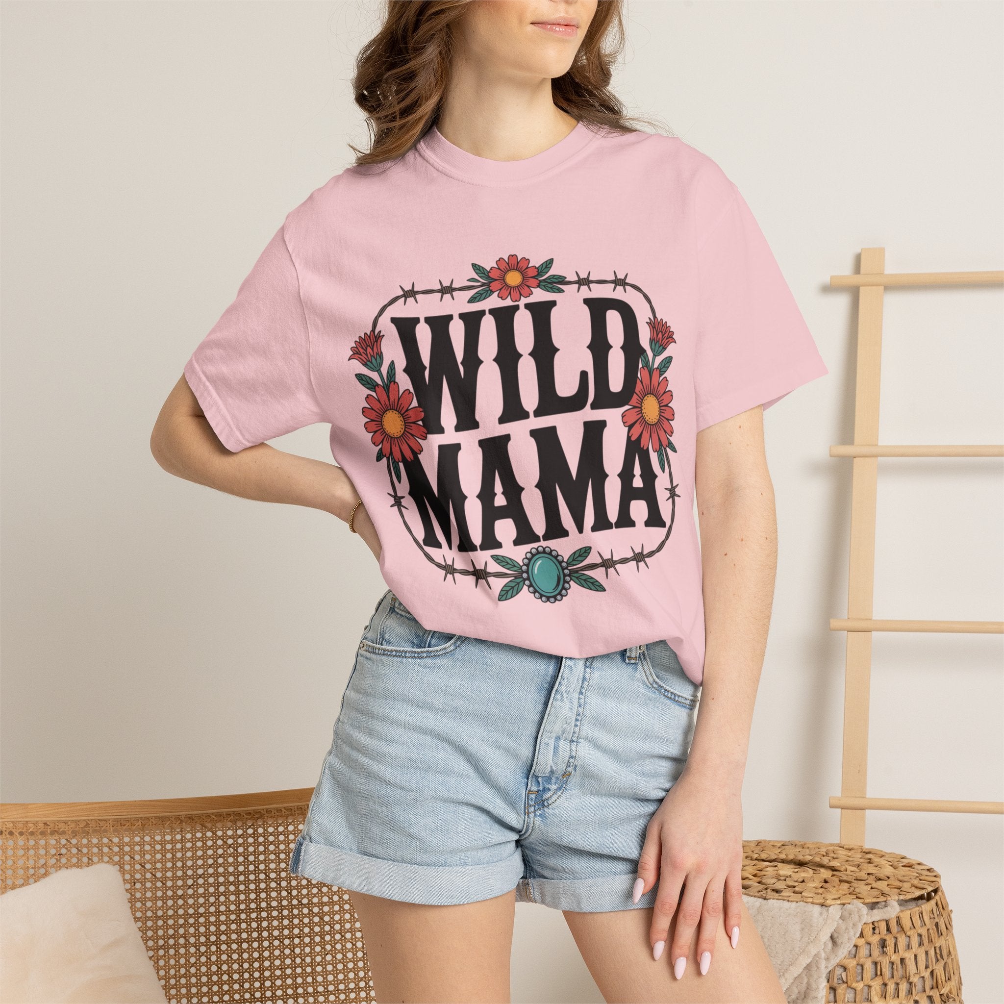 Wild Mama T-Shirt — Floral Barbed Wire Graphic Tee for Moms