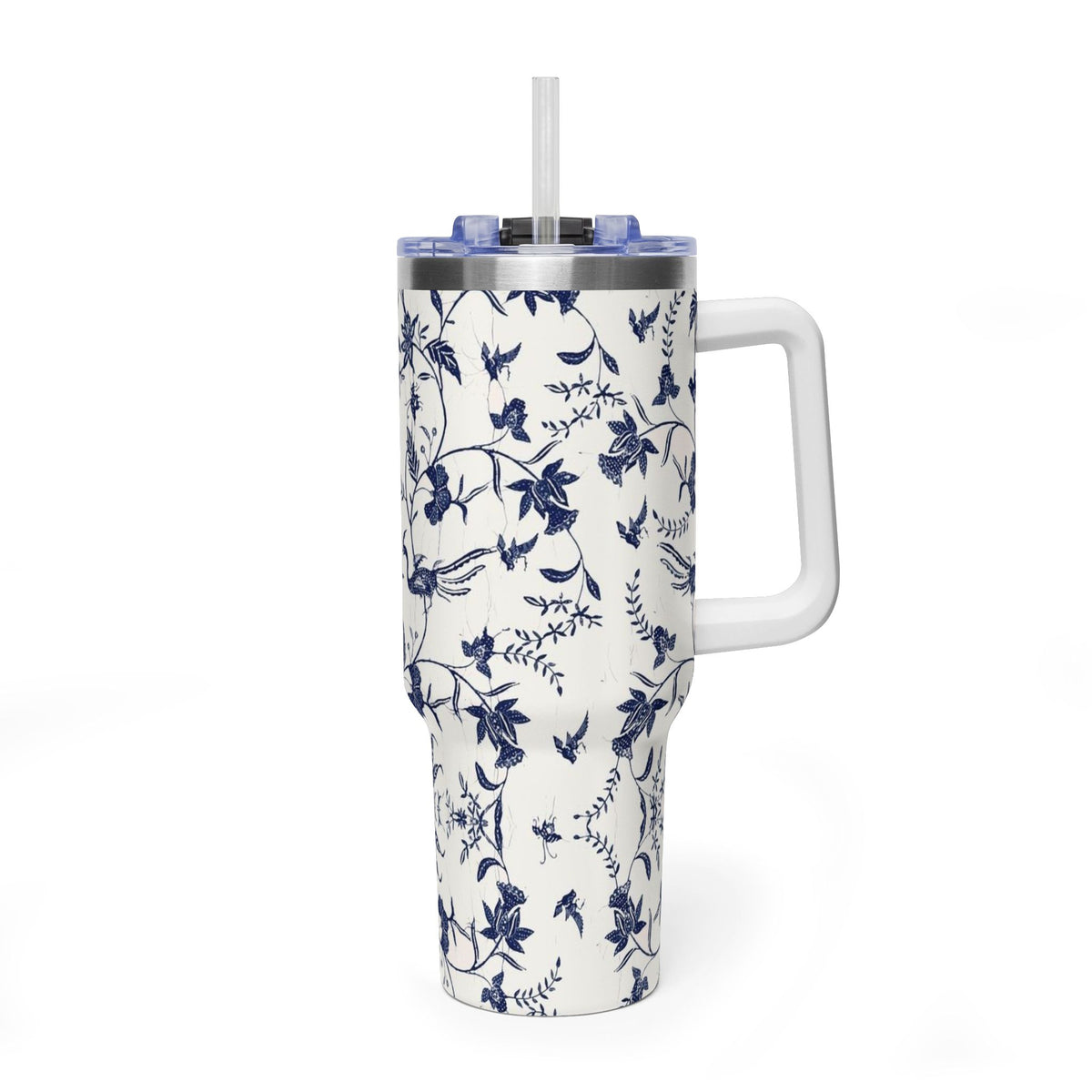 40oz Blue Floral Travel Tumbler – Insulated Vacuum Cup