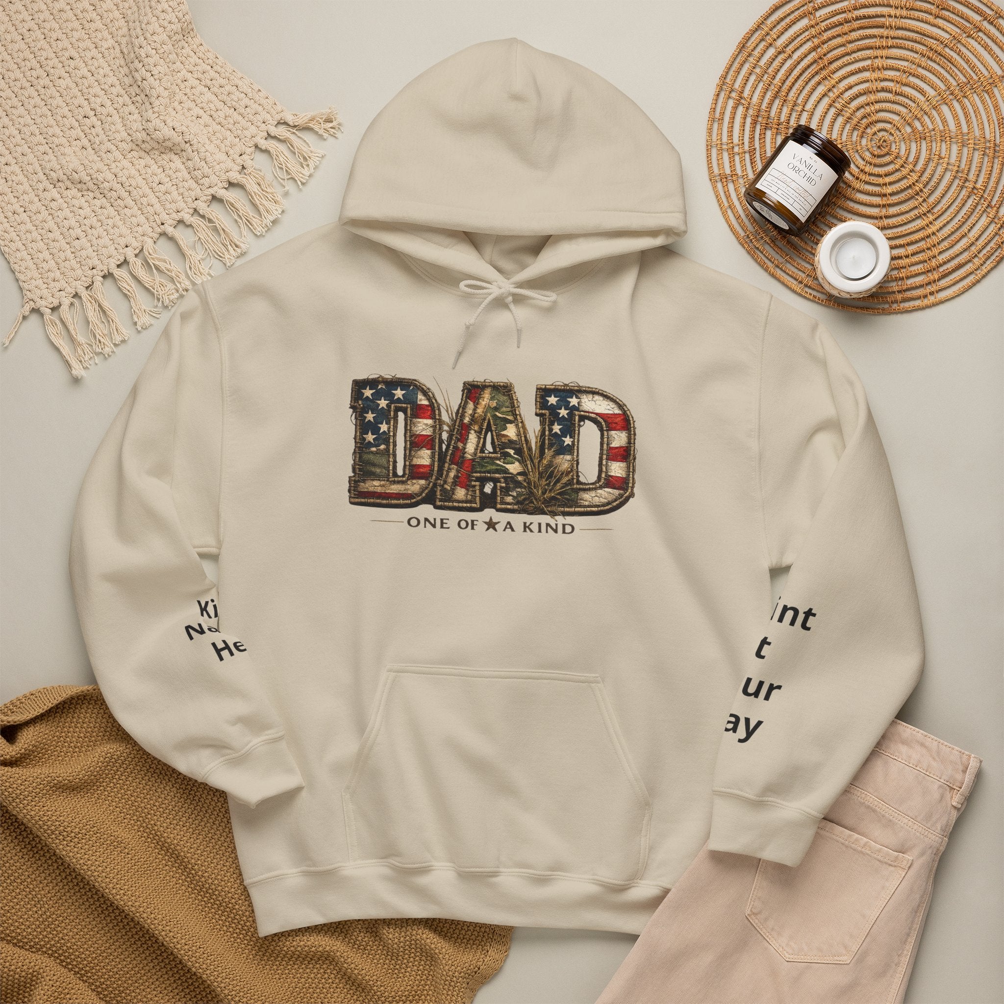 Personalizable Dad One of a Kind Hoodie — American Flag Patriotic Father’s Day Sweatshirt