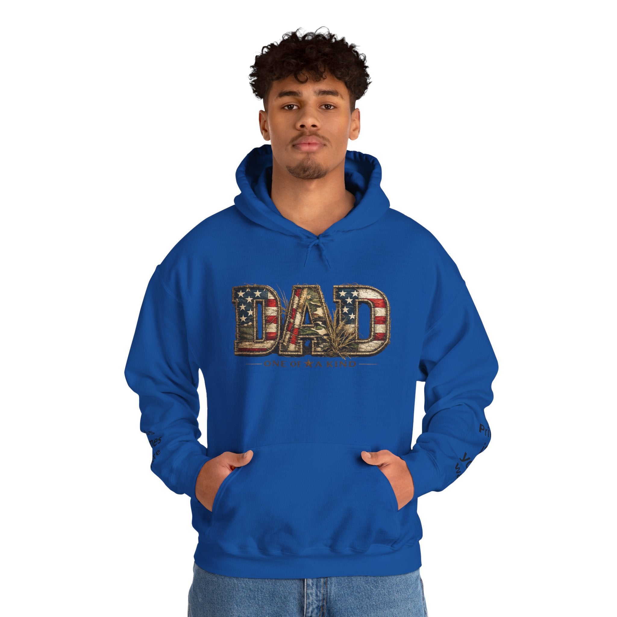Personalizable Dad One of a Kind Hoodie — American Flag Patriotic Father’s Day Sweatshirt