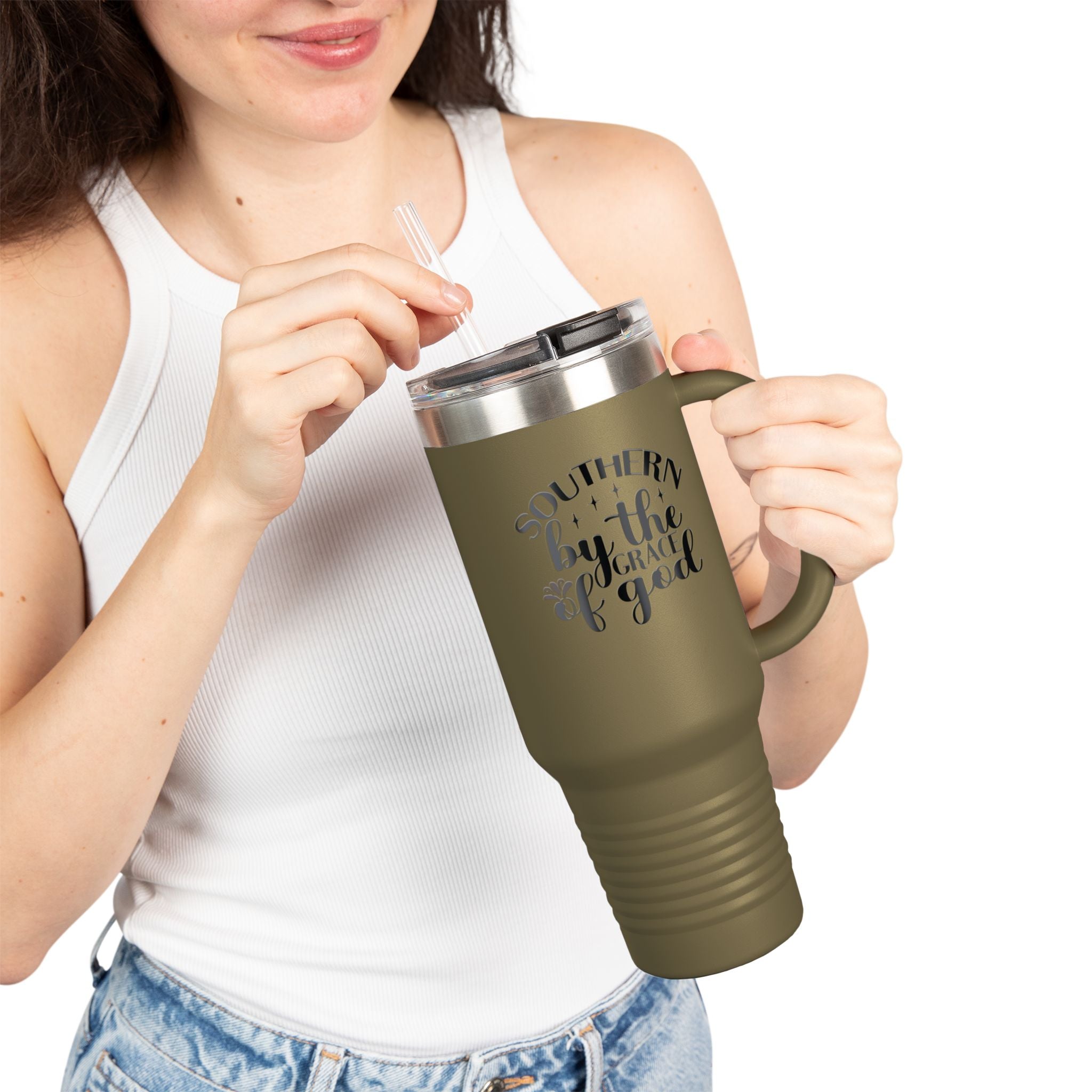 40oz Insulated Travel Mug — "Southern by the Grace of God" Stainless Tumbler