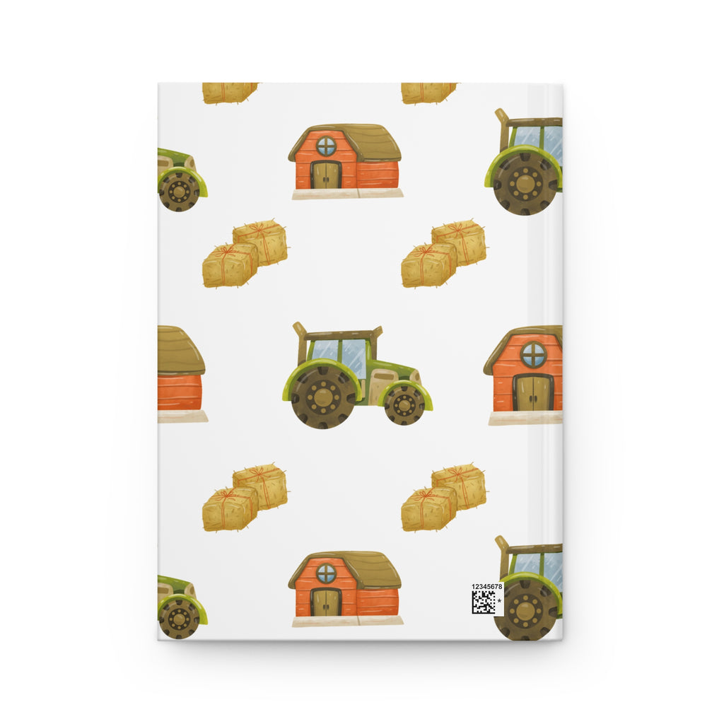 Farmstead Hardcover Journal — Tractor, Barn & Hay Pattern Notebook for Farmers & Kids