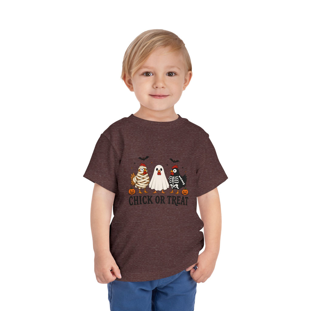 Toddler Halloween Tee - "Chick or Treat" Cute Costume Chick, Ghost & Skeleton Design