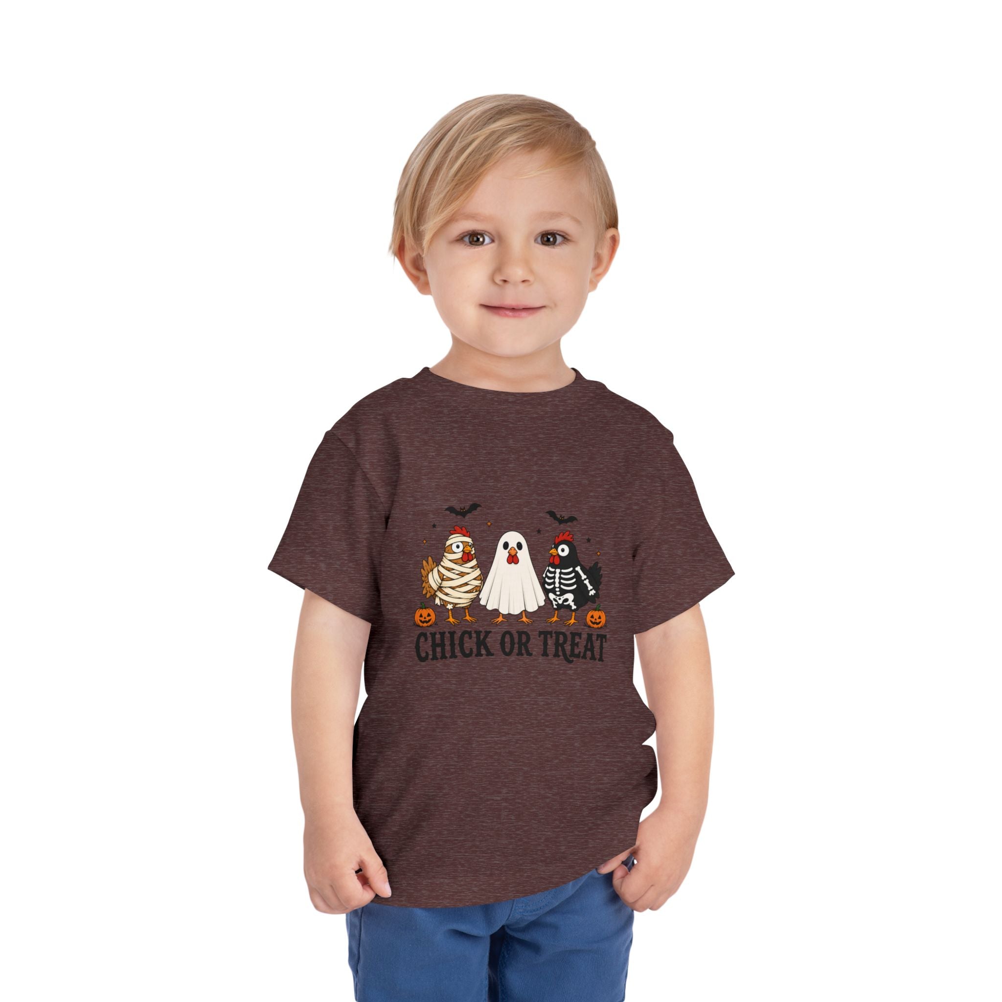 Toddler Halloween Tee - "Chick or Treat" Cute Costume Chick, Ghost & Skeleton Design