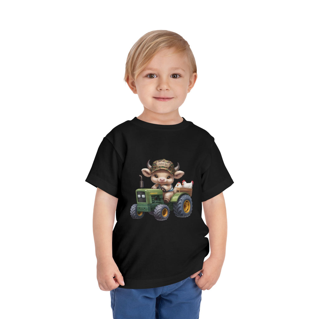 Toddler Tee — Cute Baby Cow on Green Tractor Cute Farm Animal Shirt