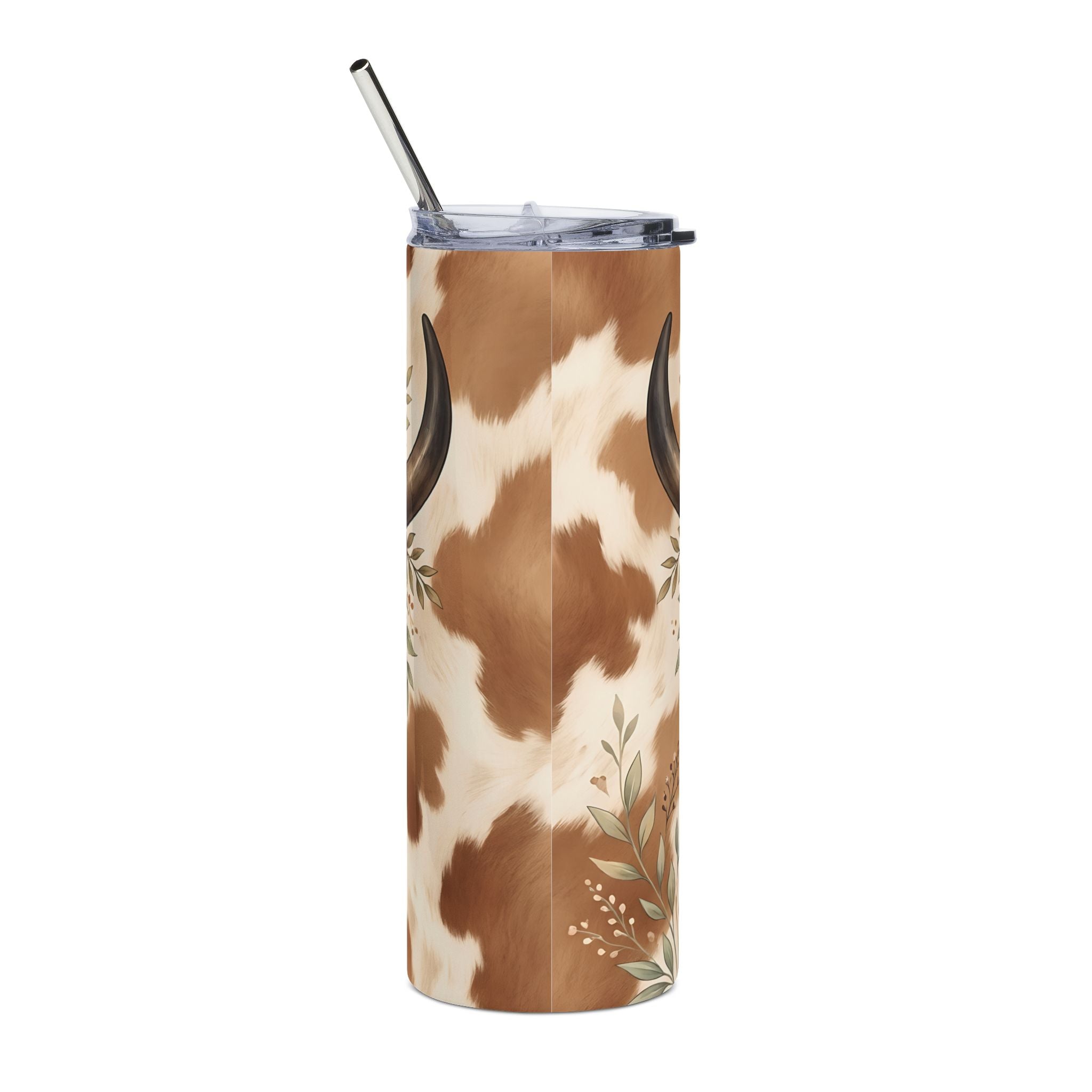 Cow Skull Floral 20oz Stainless Steel Tumbler — Boho Western Insulated Drink Cup
