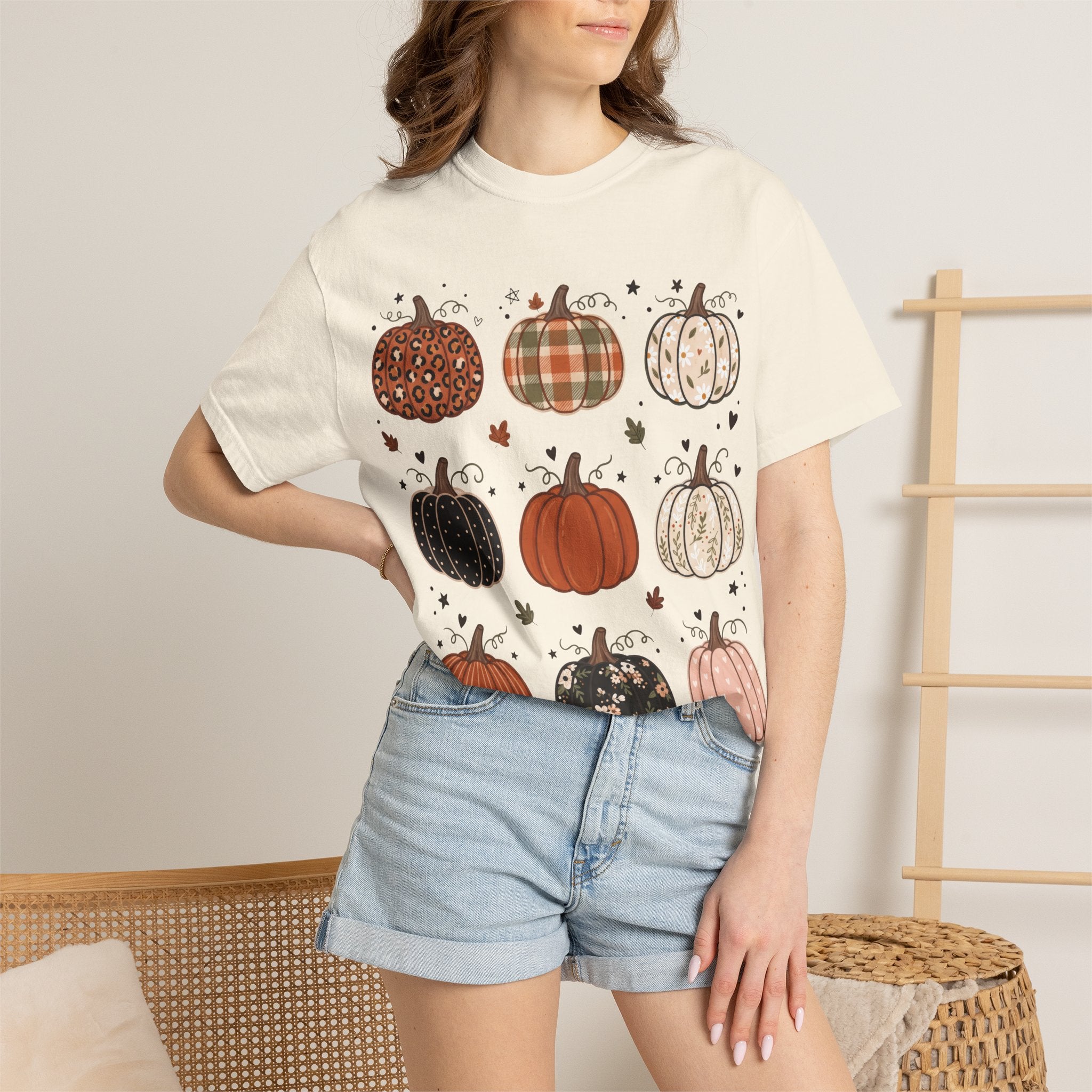 Pumpkin Patch T-Shirt — Fall Plaid & Floral Pumpkins Graphic Tee