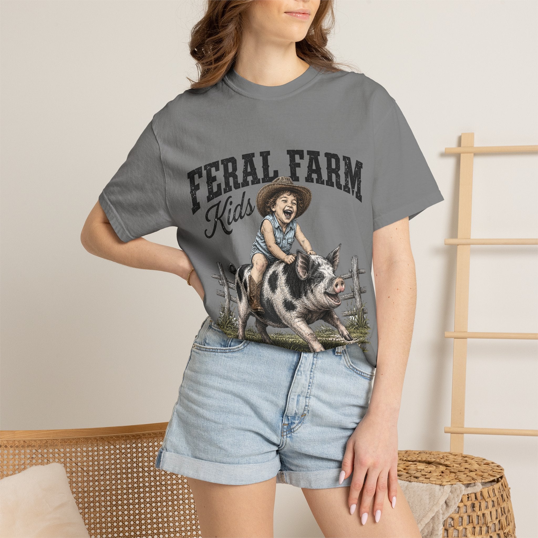 Feral Farm Kids T-Shirt — Vintage Pig Rider Graphic Tee