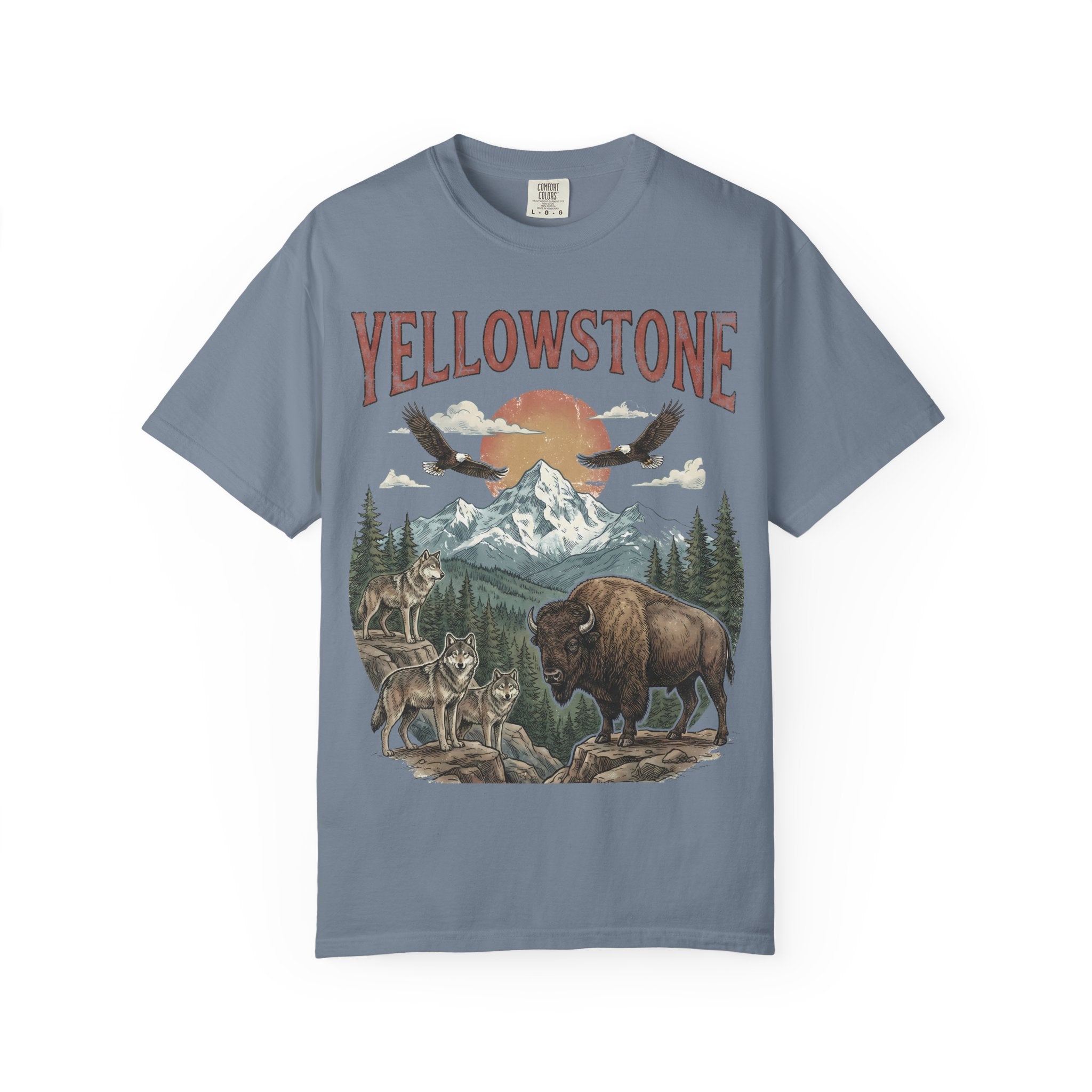 Yellowstone Wildlife Graphic T-Shirt — Vintage Bison, Wolves & Mountain Nature Tee