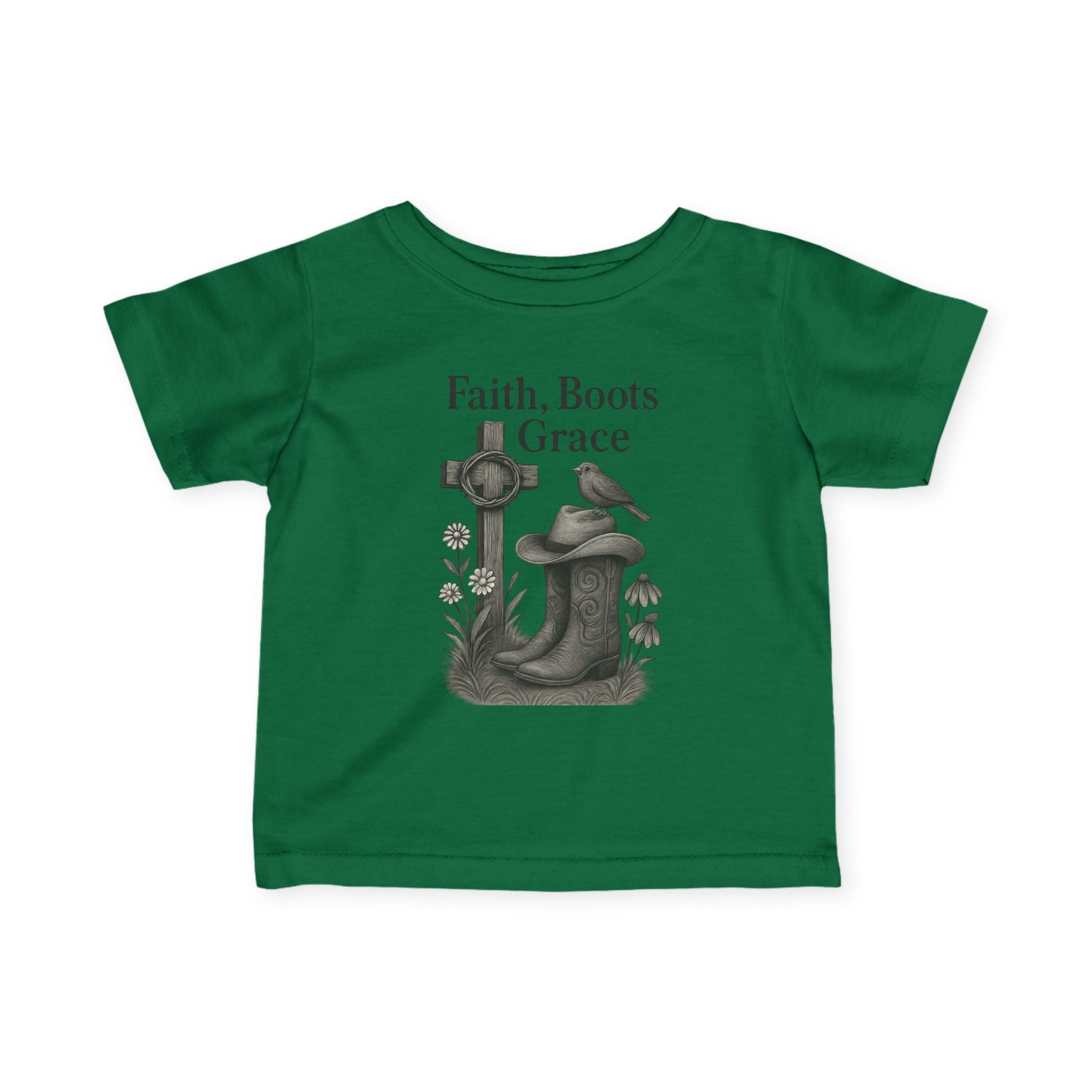 Infant Tee — "Faith, Boots, Grace" Western Baby Shirt