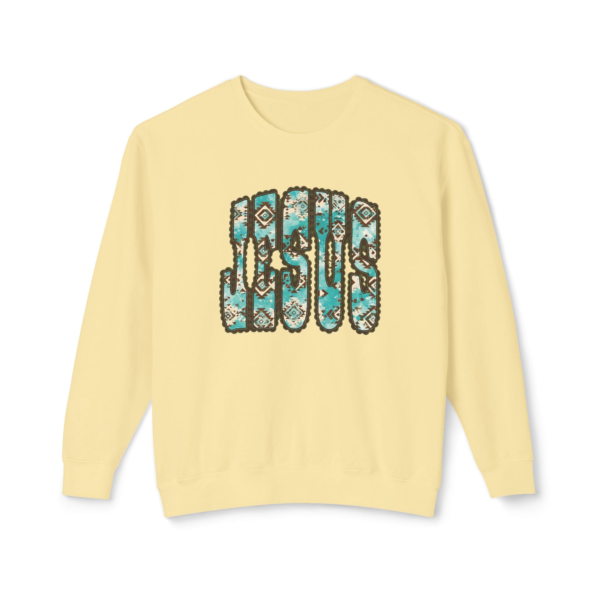 Jesus Floral Crewneck Sweatshirt — Turquoise Boho Faith Pullover