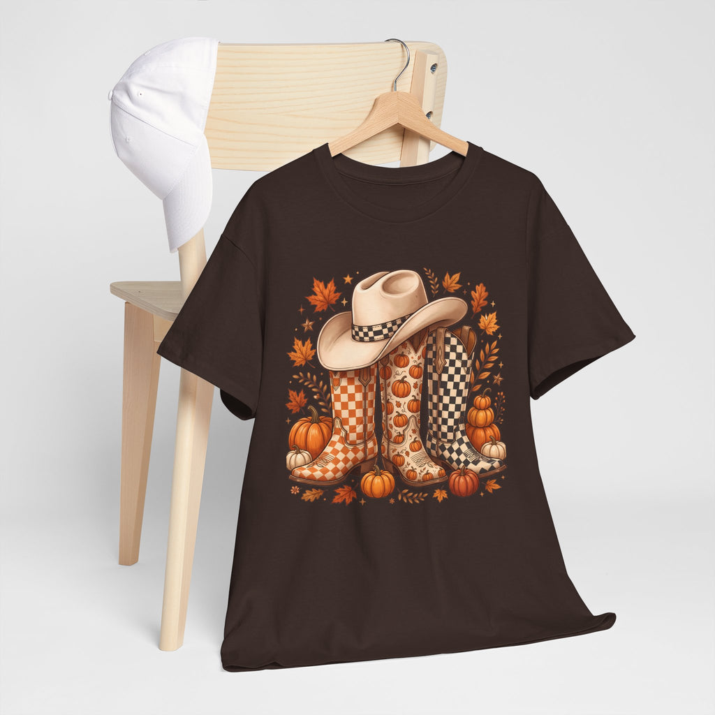 Cowboy Boots & Hat Autumn Tee — Fall Pumpkin Western Graphic T-Shirt