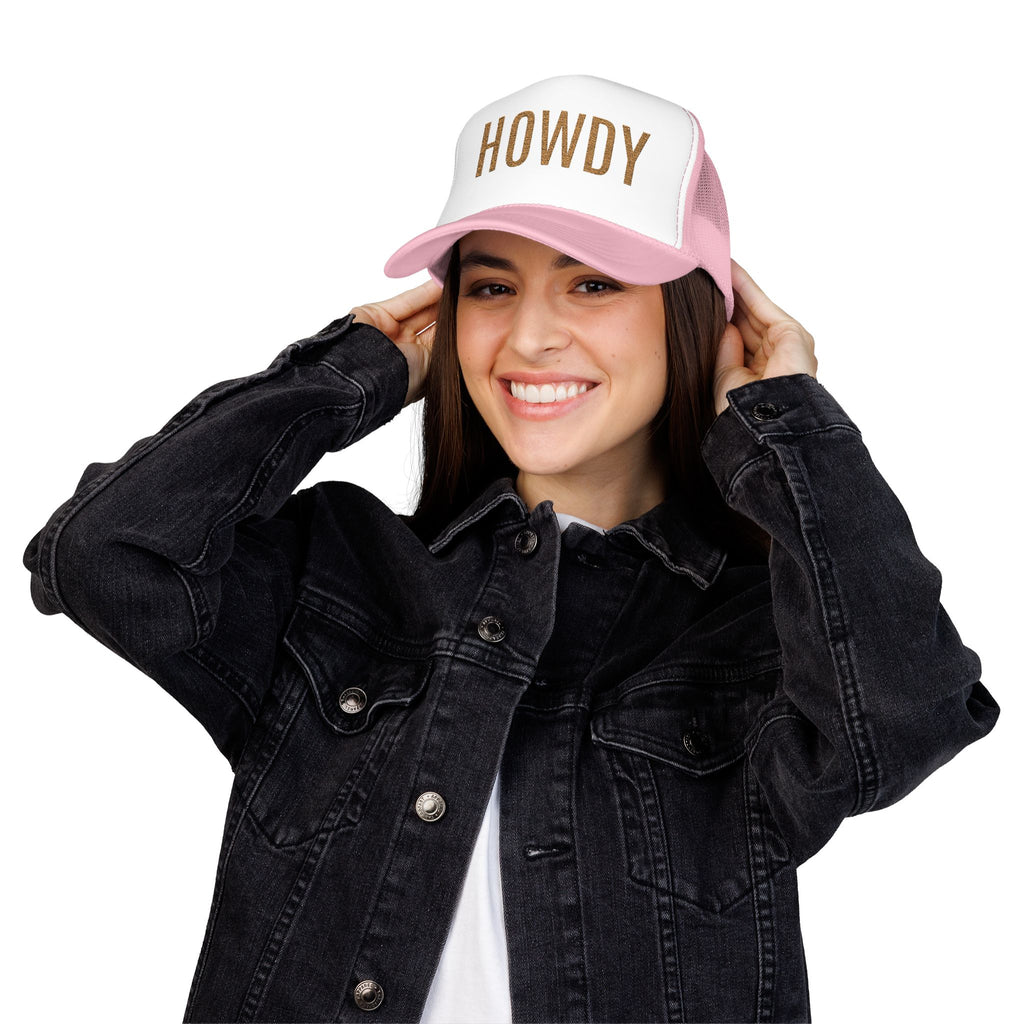 Howdy Trucker Hat — Glitter Letter Foam Mesh Cap