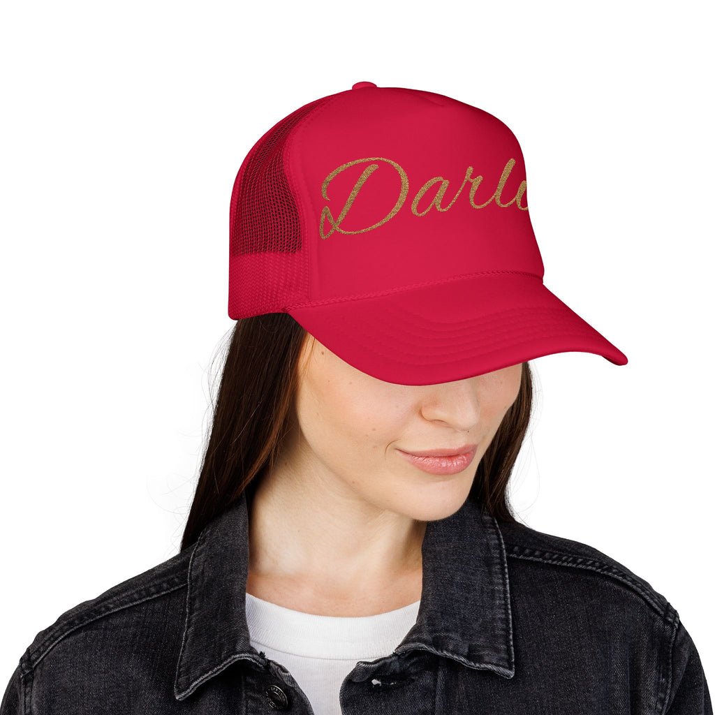 Darlin' Glitter Script Trucker Hat — Women's Casual Mesh Cap