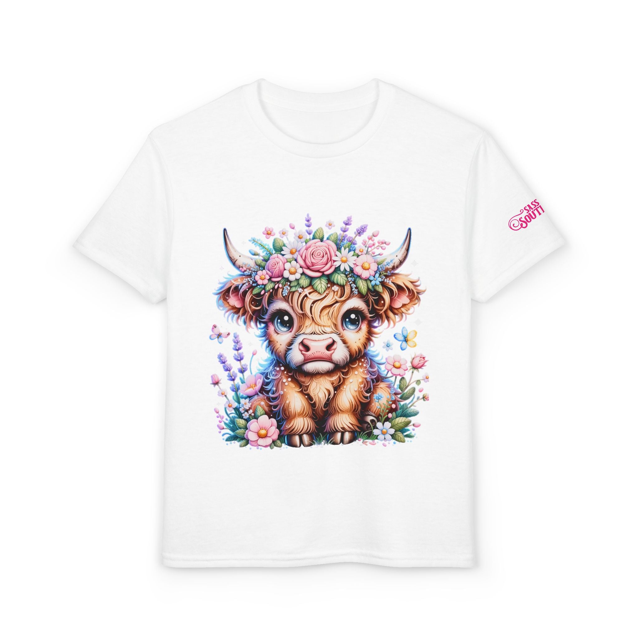 Cute Highland Calf Floral Youth T-Shirt