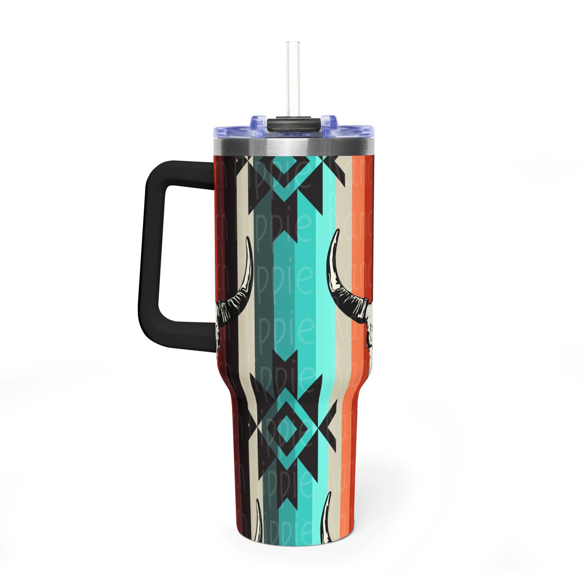 40oz Southwestern Skull Tumbler – Aztec Stripes Insulated Travel Cup