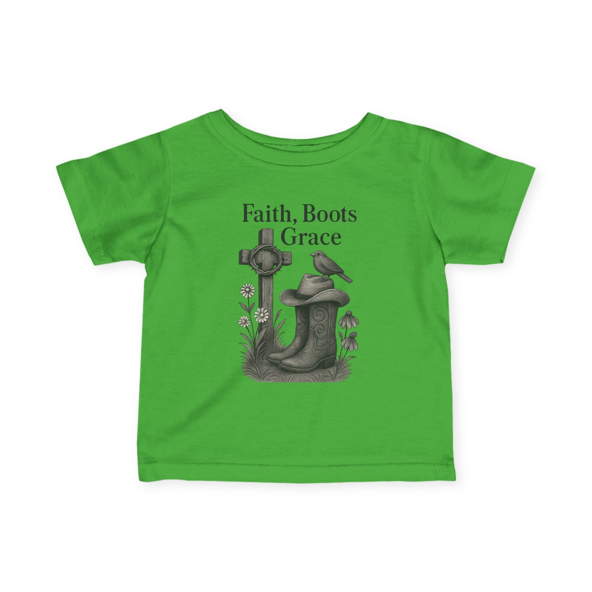 Infant Tee — "Faith, Boots, Grace" Western Baby Shirt