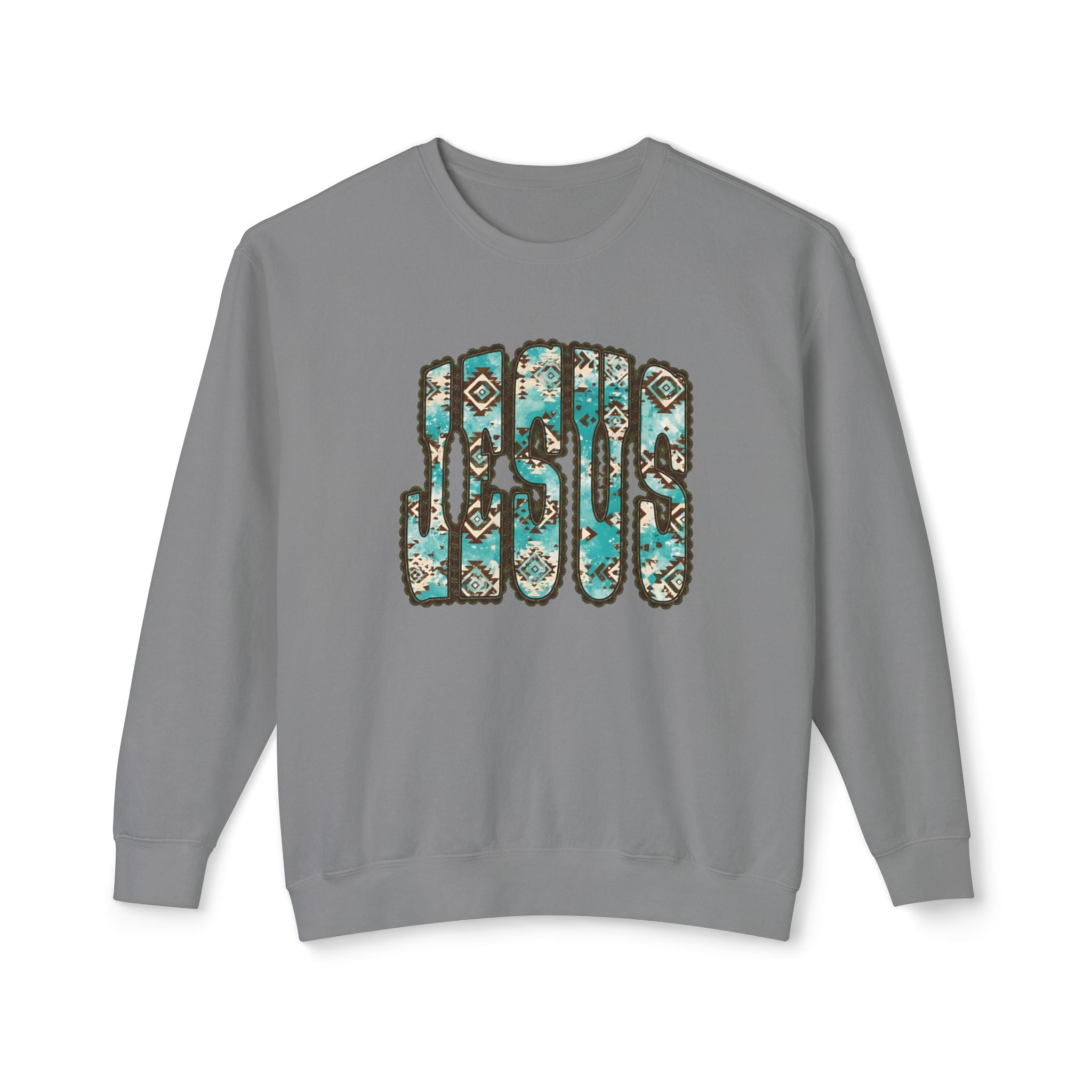 Jesus Floral Crewneck Sweatshirt — Turquoise Boho Faith Pullover