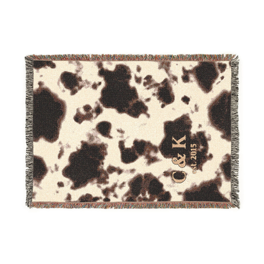 Cowhide Pattern Woven Blanket — Rustic Western Throw for Living Room & Cabin
