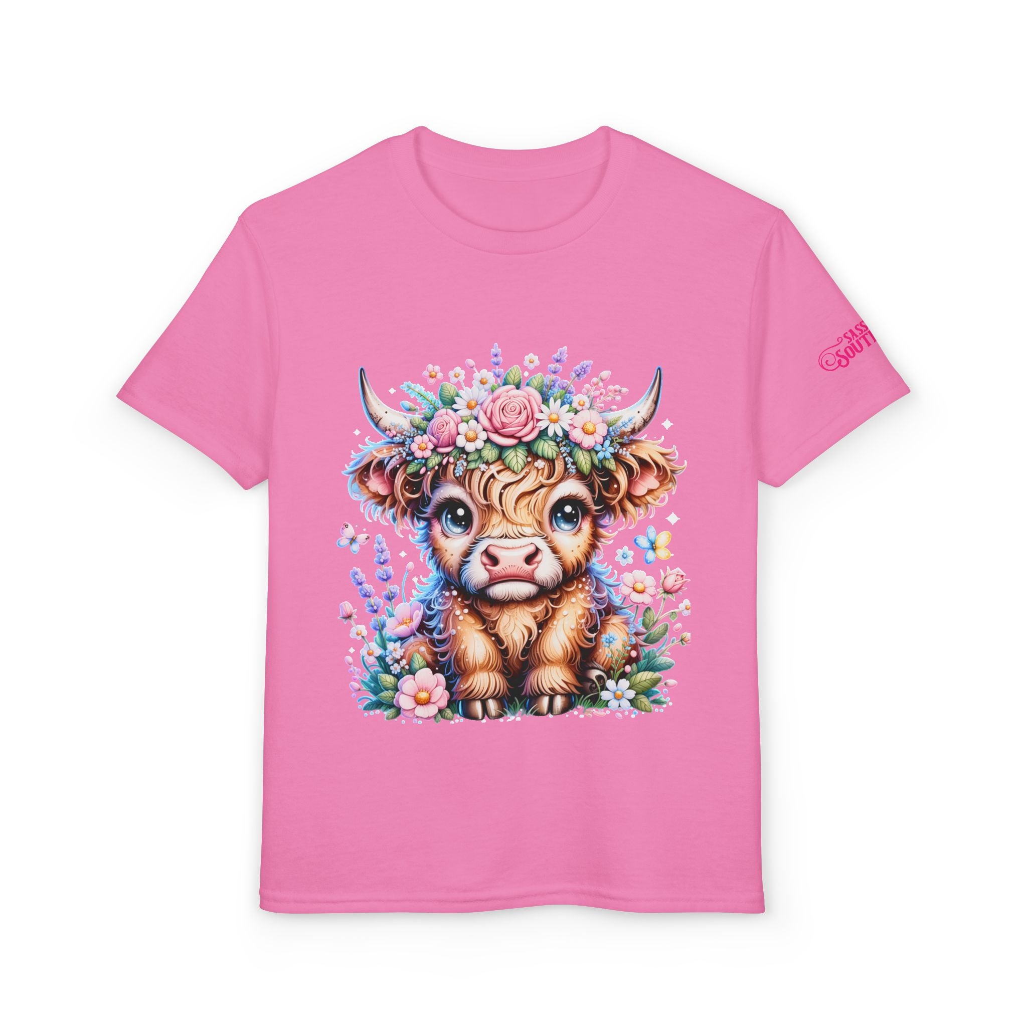 Cute Highland Calf Floral Youth T-Shirt