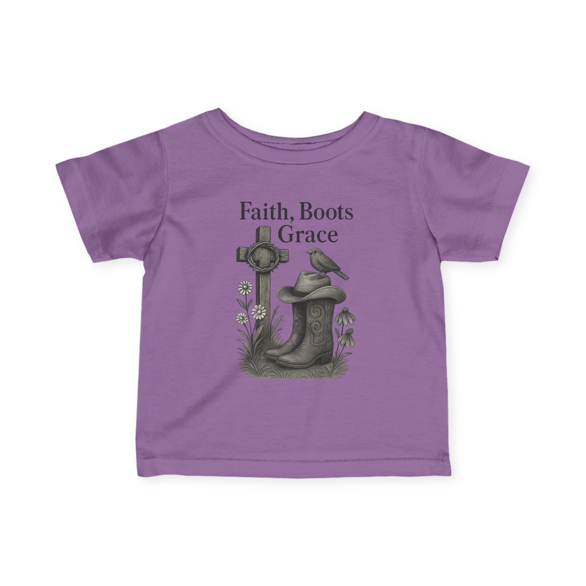 Infant Tee — "Faith, Boots, Grace" Western Baby Shirt