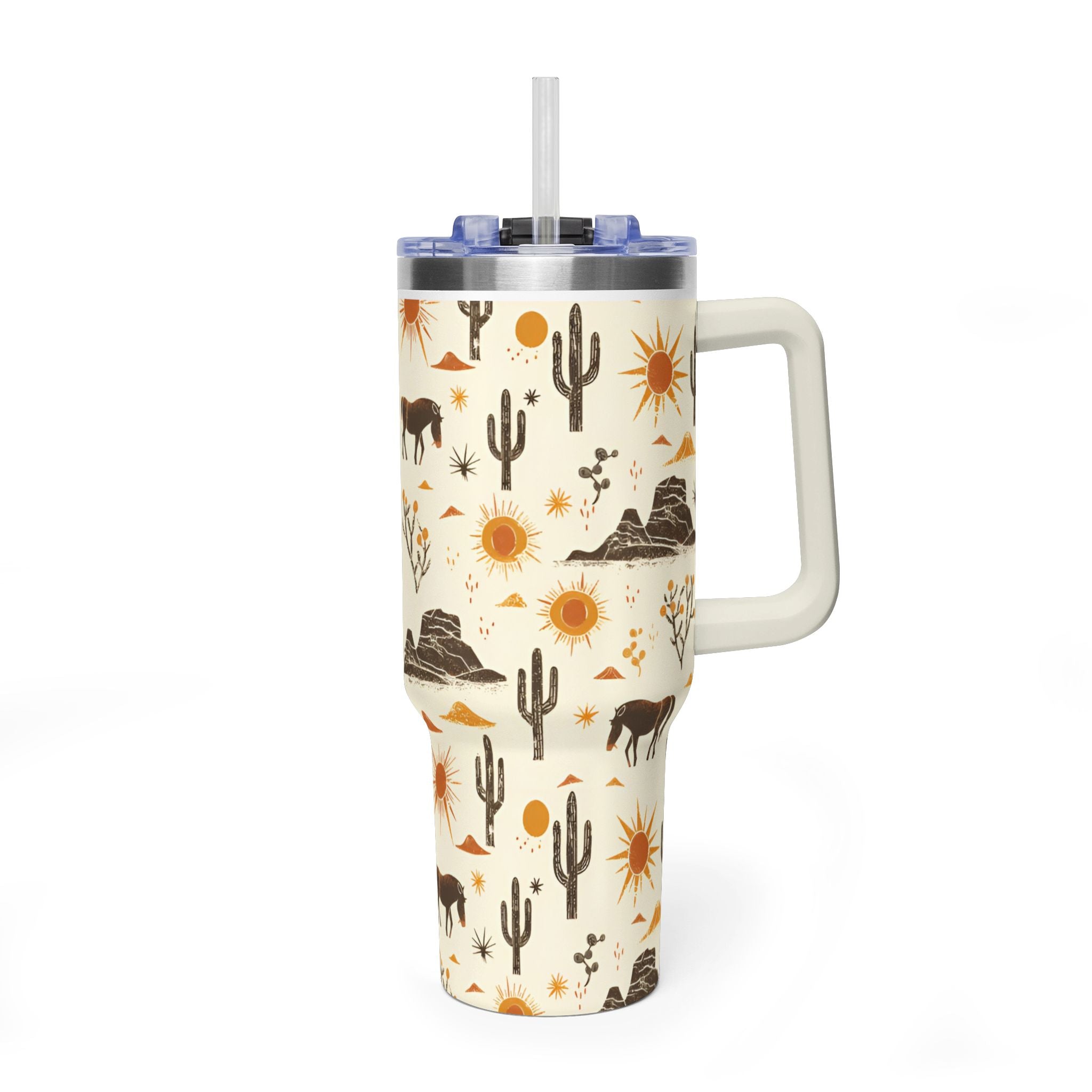 Desert Sunset 40oz Tumbler - Western Cactus & Horse Thermal Cup