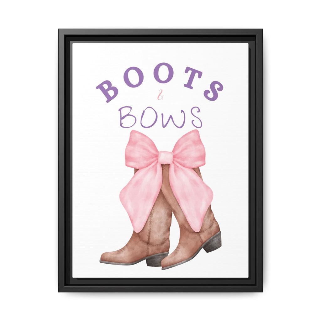Boots & Bows Framed Canvas Print — Pink Bow Cowboy Boot Wall Art