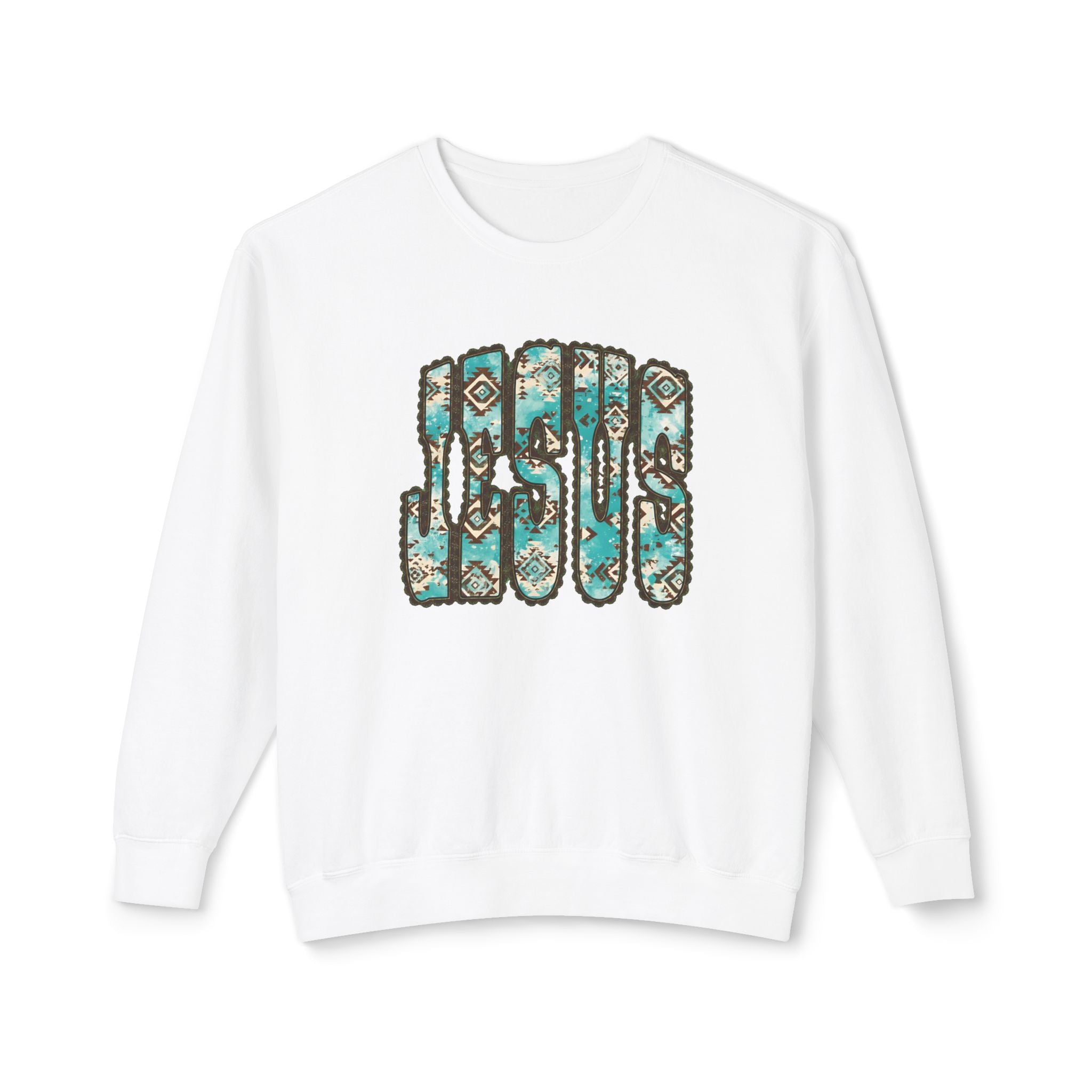 Jesus Floral Crewneck Sweatshirt — Turquoise Boho Faith Pullover