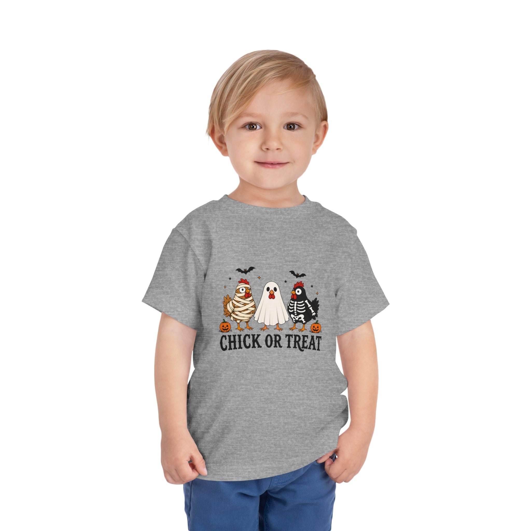 Toddler Halloween Tee - "Chick or Treat" Cute Costume Chick, Ghost & Skeleton Design