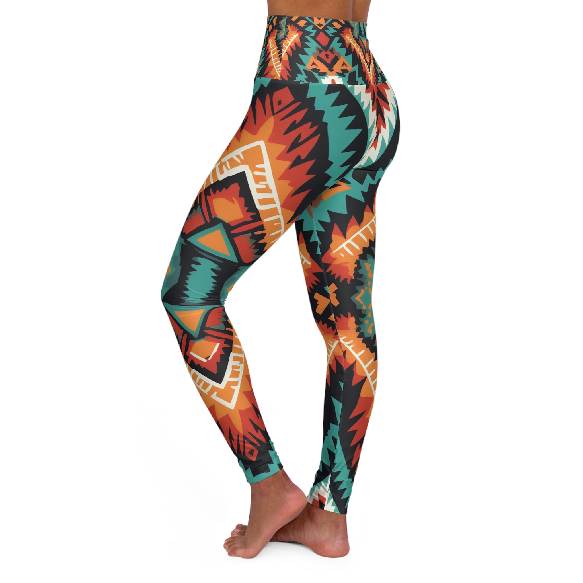 Aztec High-Waist Yoga Leggings — Tribal Geometric Print
