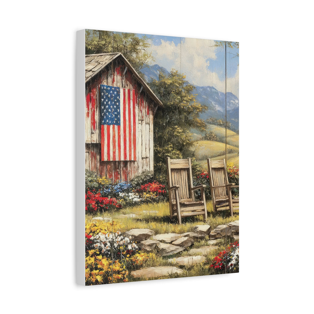 Patriotic Barn Landscape Canvas Wall Art