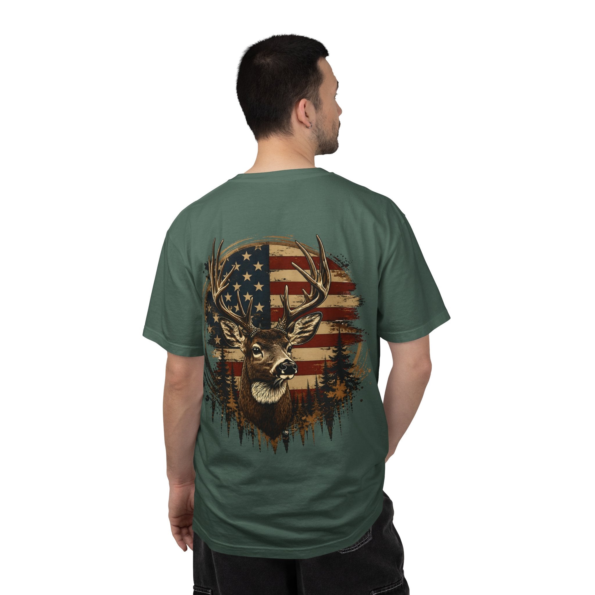 American Flag Deer T-Shirt — Patriotic Hunting Graphic Tee