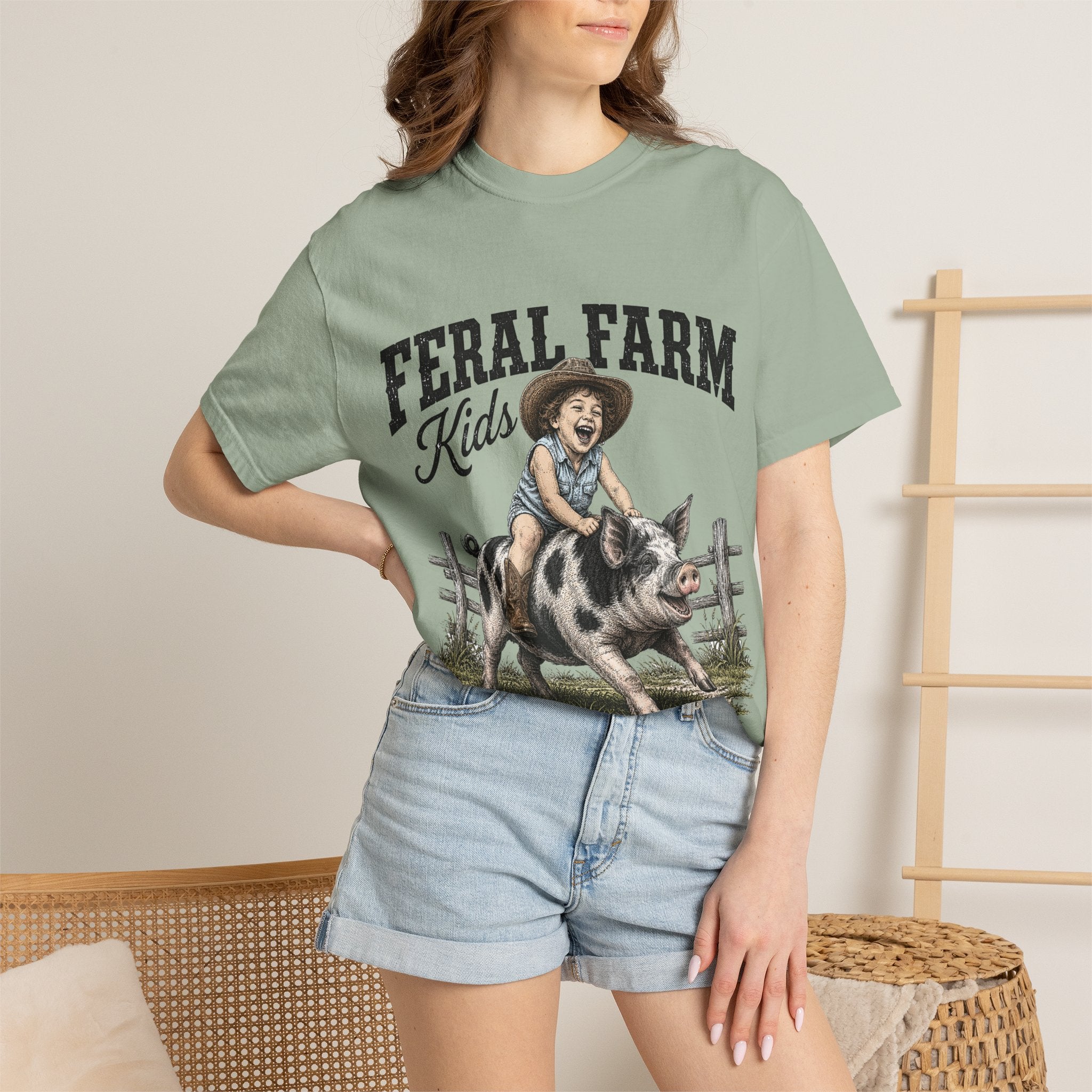 Feral Farm Kids T-Shirt — Vintage Pig Rider Graphic Tee