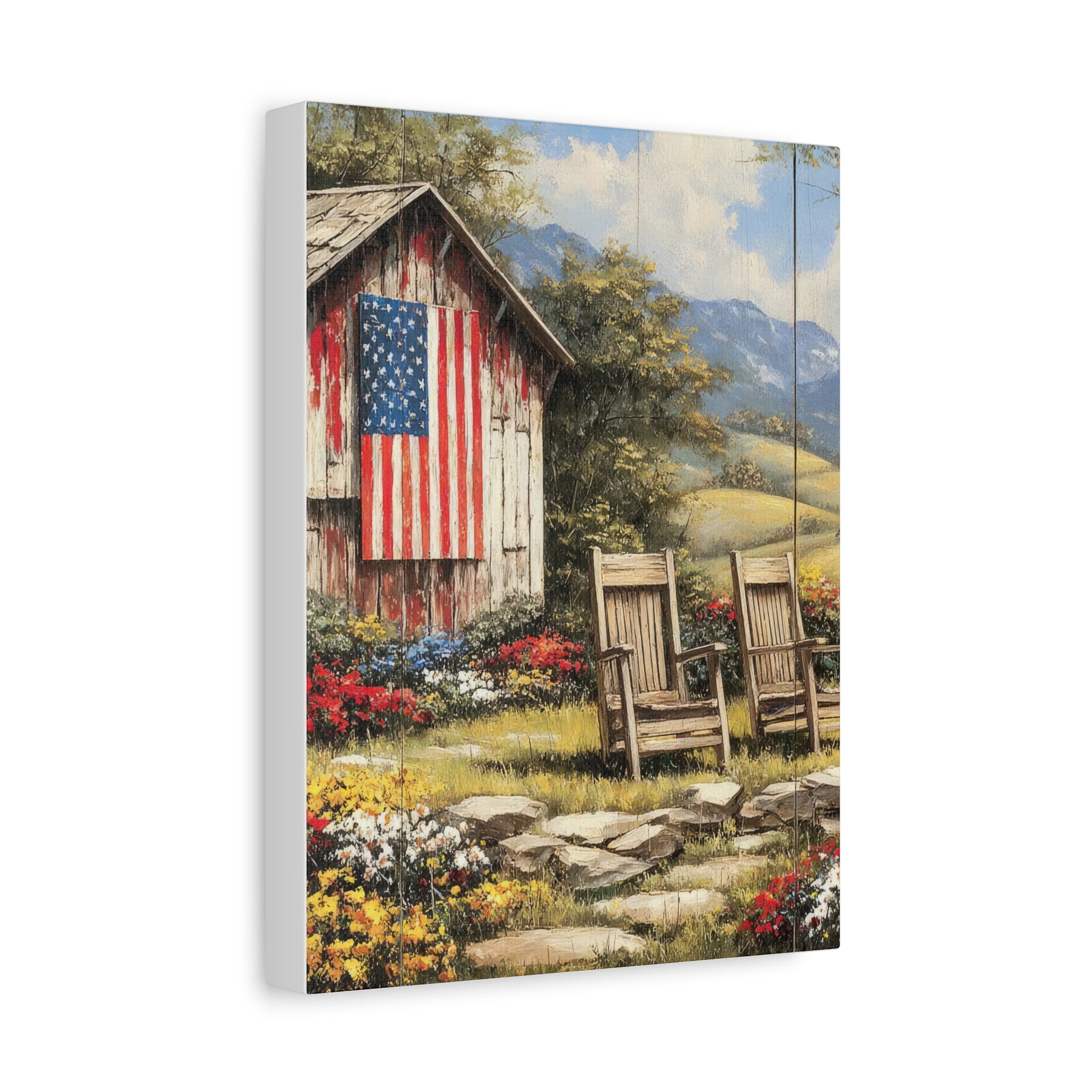 Patriotic Barn Landscape Canvas Wall Art