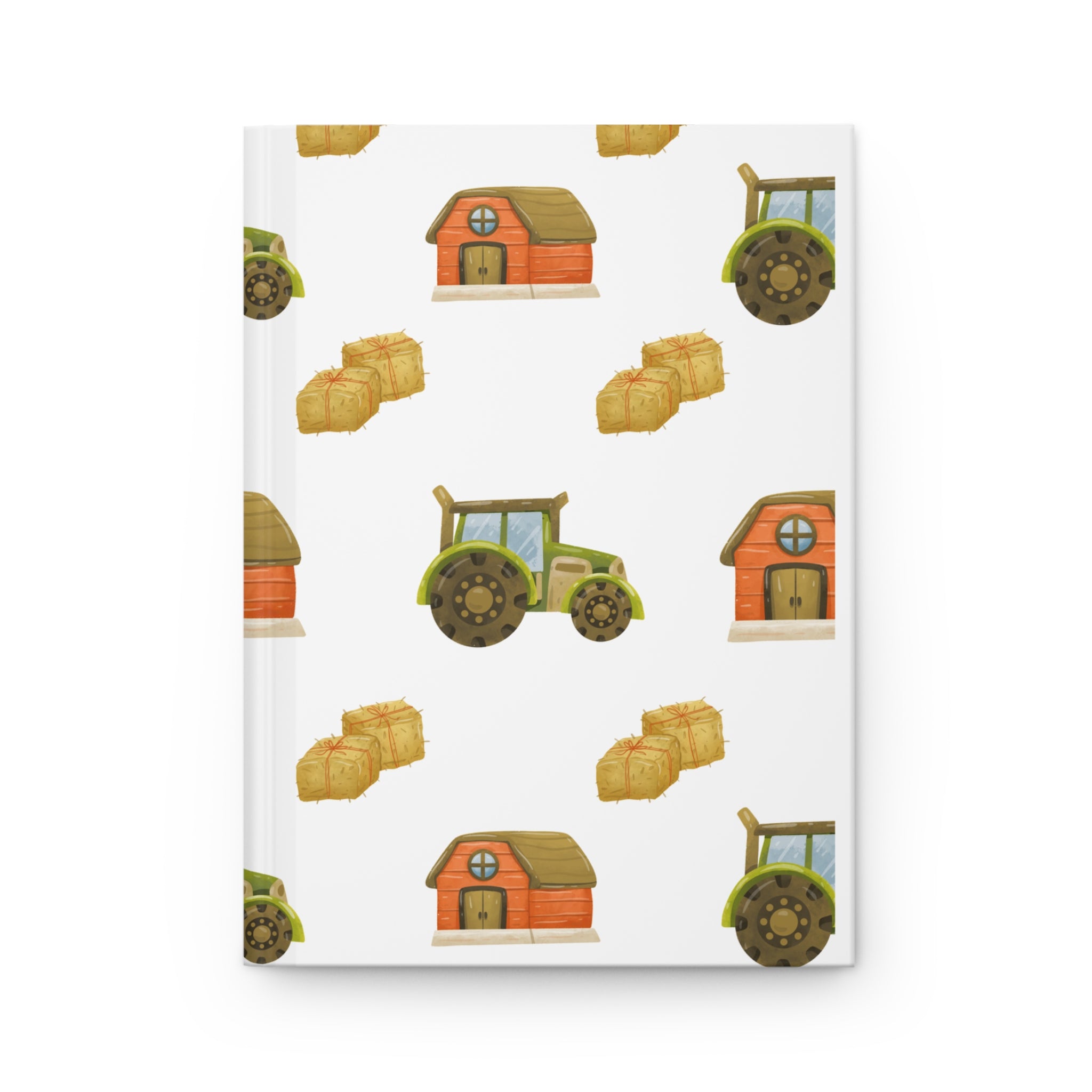 Farmstead Hardcover Journal — Tractor, Barn & Hay Pattern Notebook for Farmers & Kids