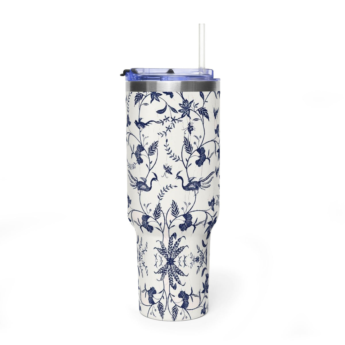 40oz Blue Floral Travel Tumbler – Insulated Vacuum Cup
