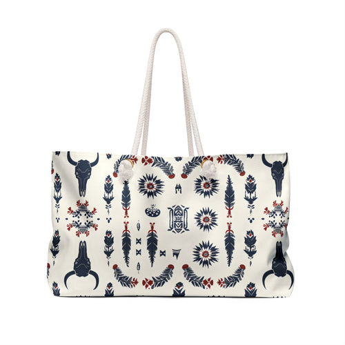 Boho Western Weekender Bag — Southwestern Skull & Feather Travel Tote