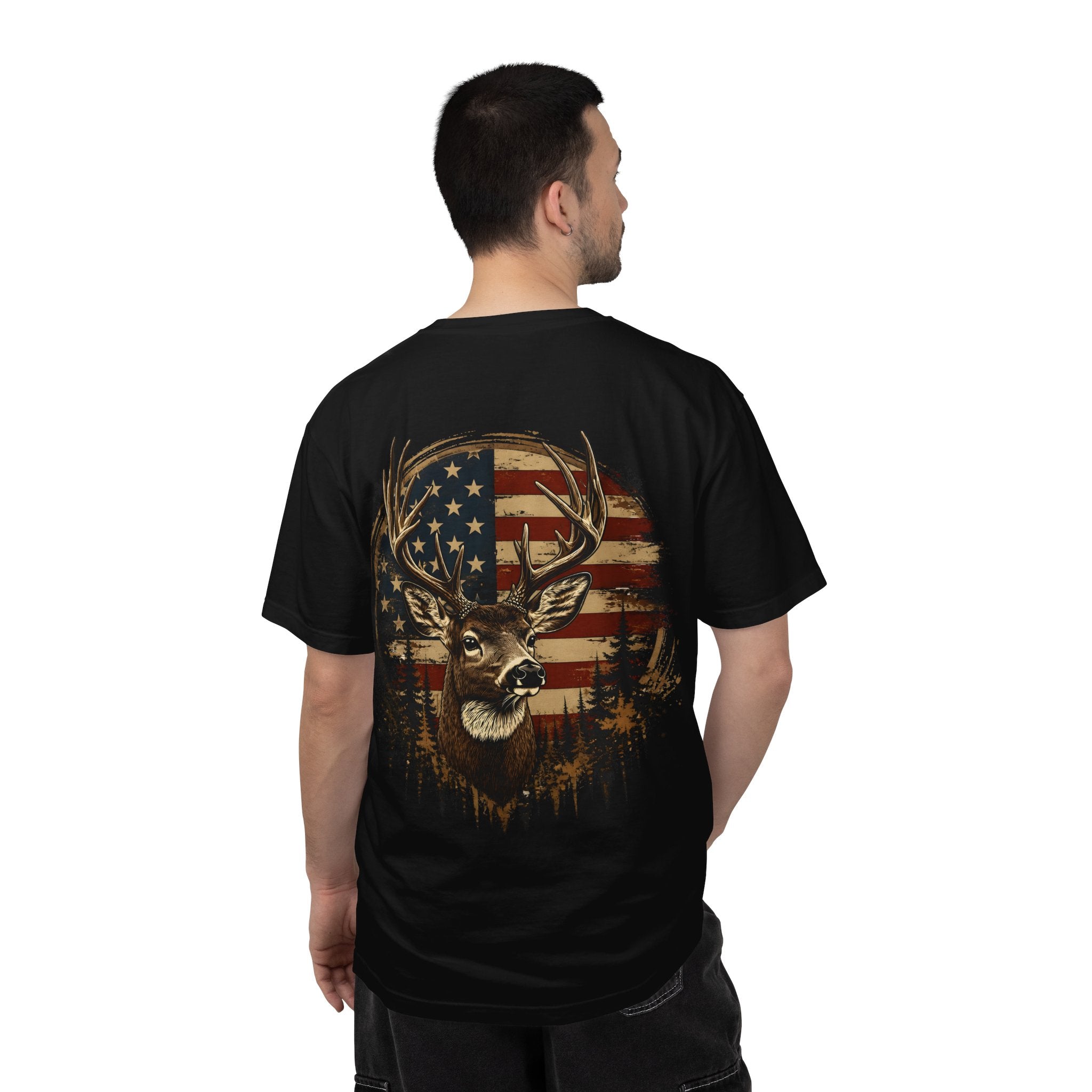American Flag Deer T-Shirt — Patriotic Hunting Graphic Tee