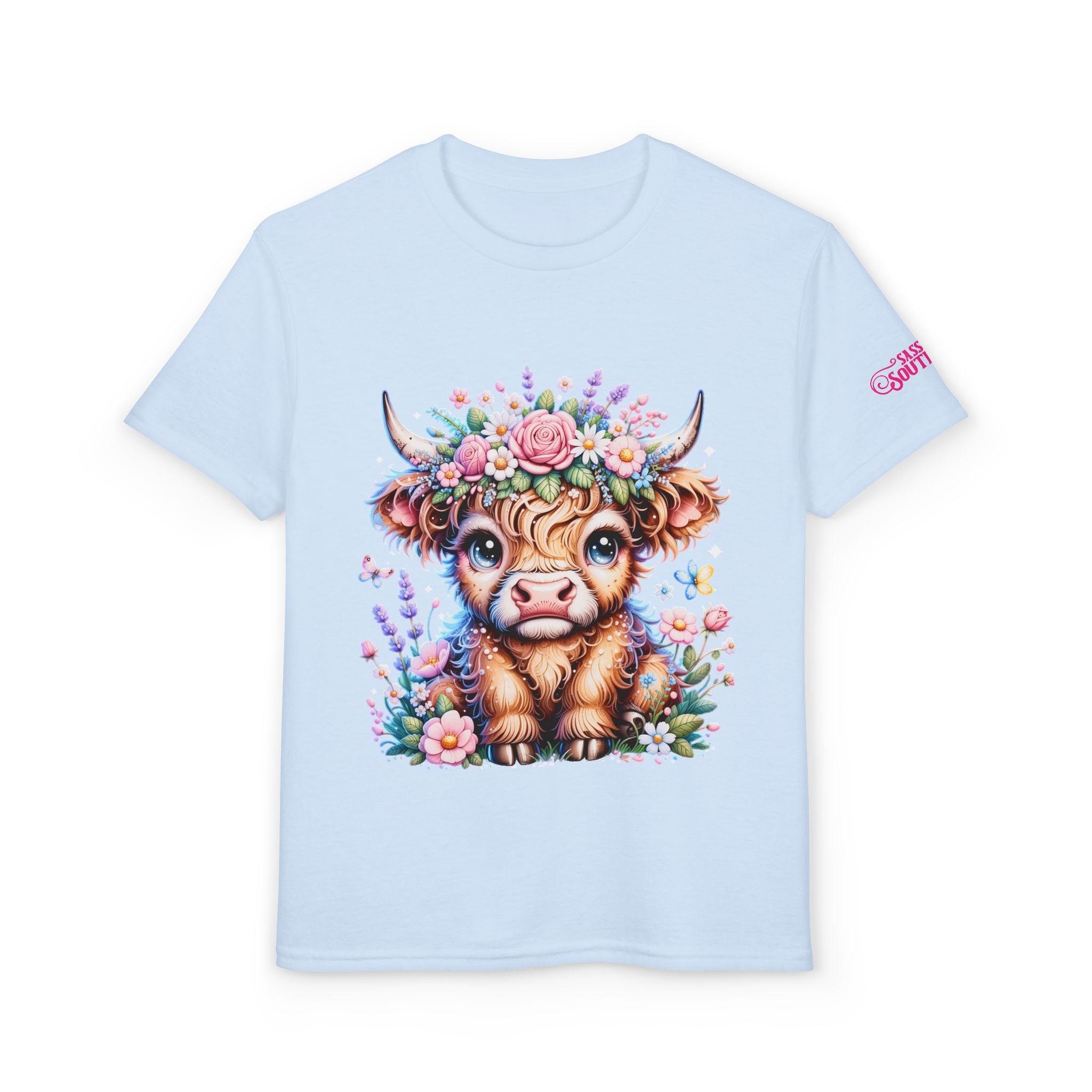 Cute Highland Calf Floral Youth T-Shirt