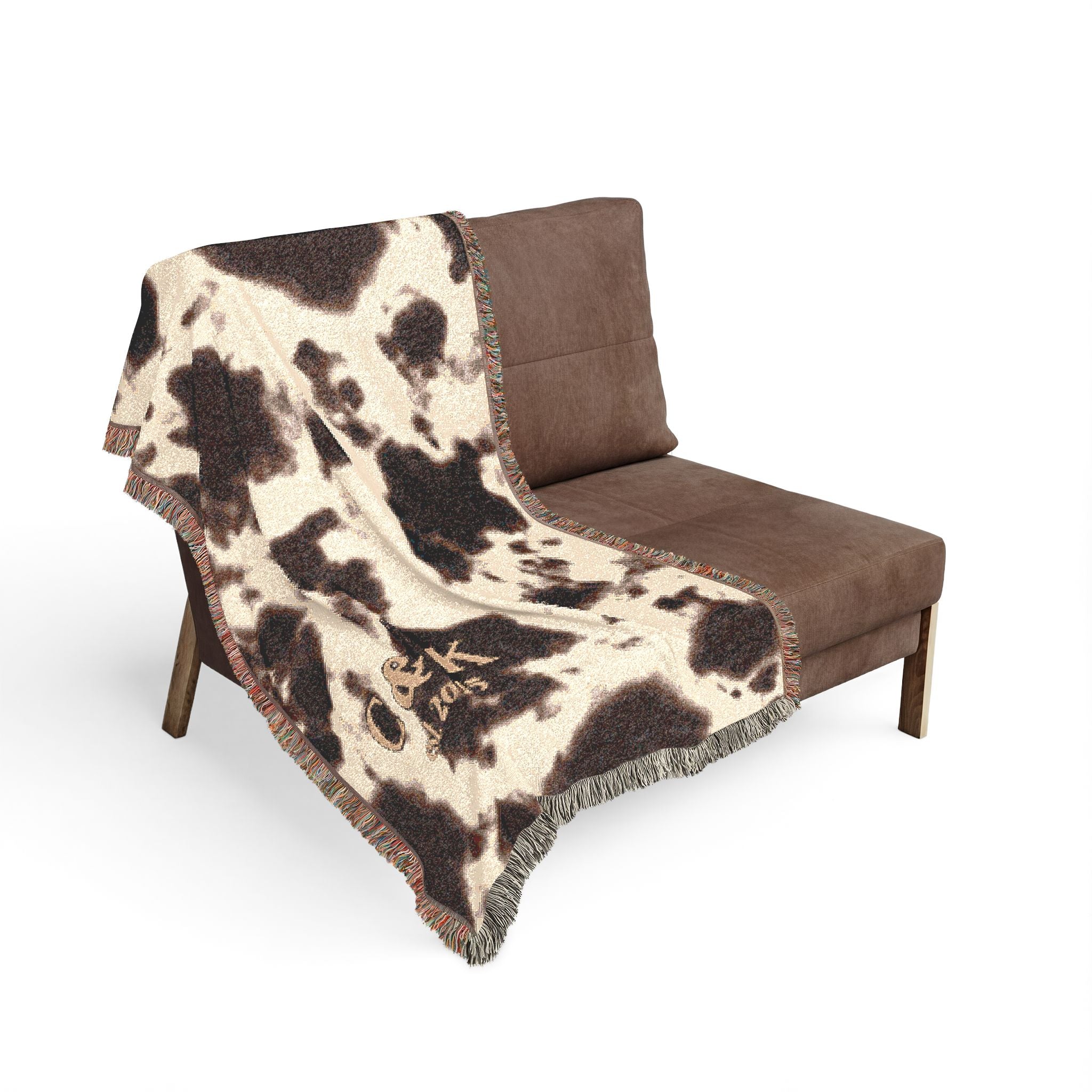 Cowhide Pattern Woven Blanket — Rustic Western Throw for Living Room & Cabin