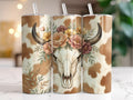 Cow Skull Floral 20oz Stainless Steel Tumbler — Boho Western Insulated Drink Cup