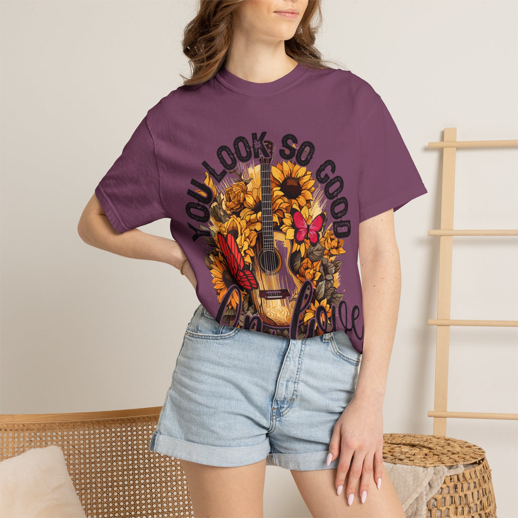 You Look So Good I'm In Love Guitar Floral T-Shirt