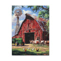Rustic Red Barn Farm Canvas Print — Country Tractor & Animals Wall Art