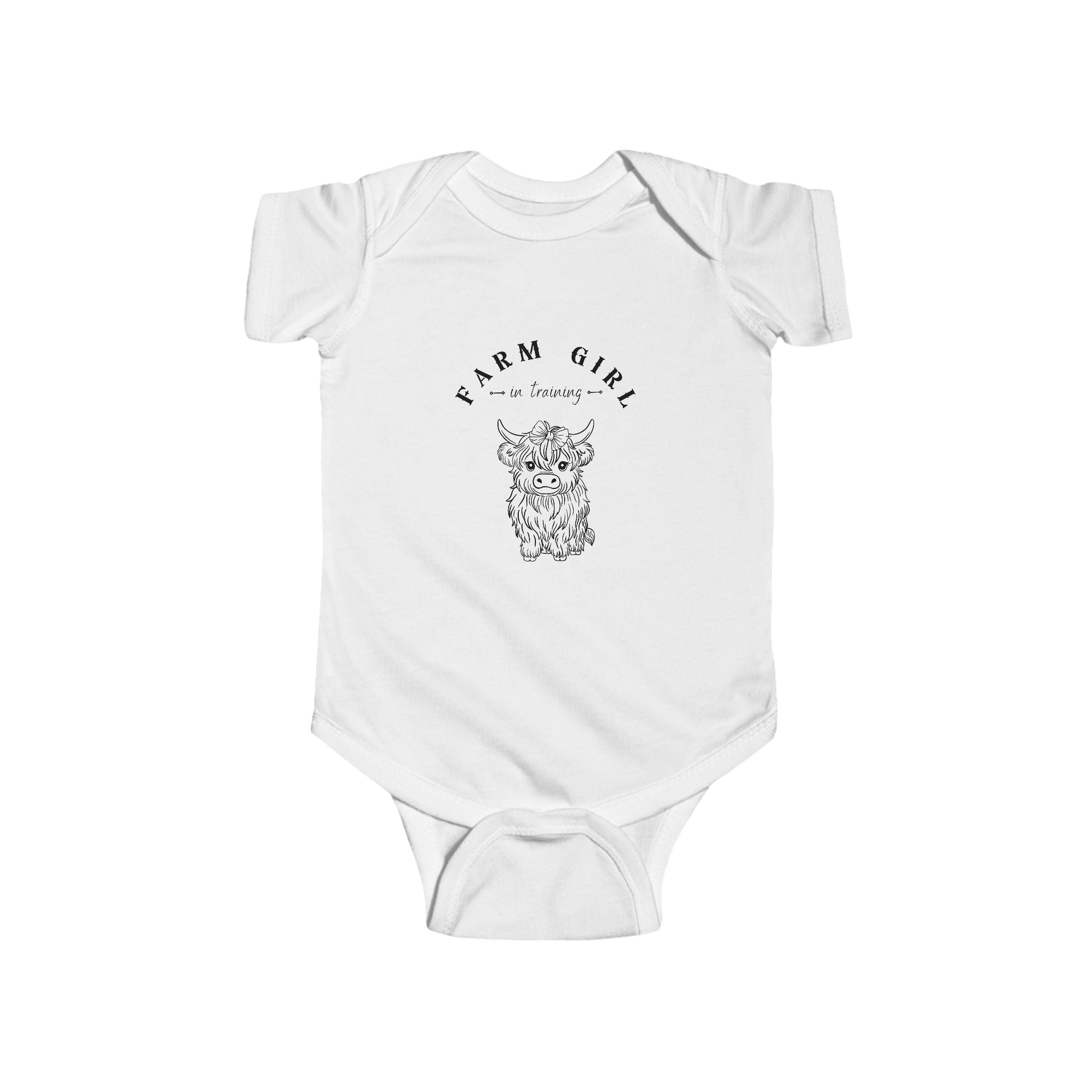 Baby Bodysuit - "Farm Girl" Cute Highland Cow Infant Onesie