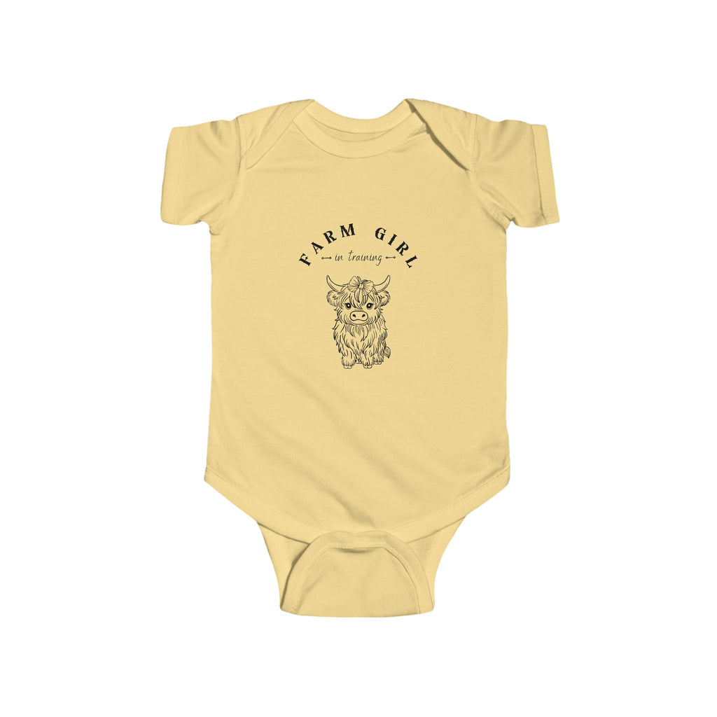 Baby Bodysuit - "Farm Girl" Cute Highland Cow Infant Onesie