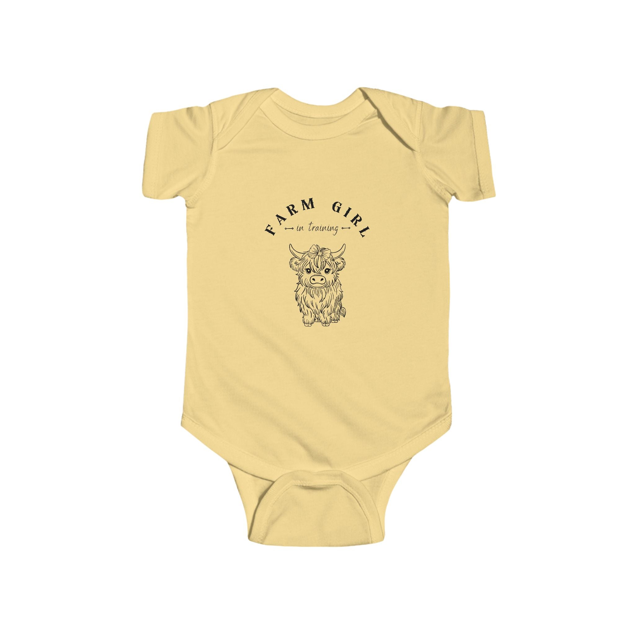 Baby Bodysuit - "Farm Girl" Cute Highland Cow Infant Onesie