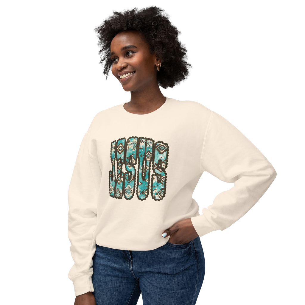 Jesus Floral Crewneck Sweatshirt — Turquoise Boho Faith Pullover