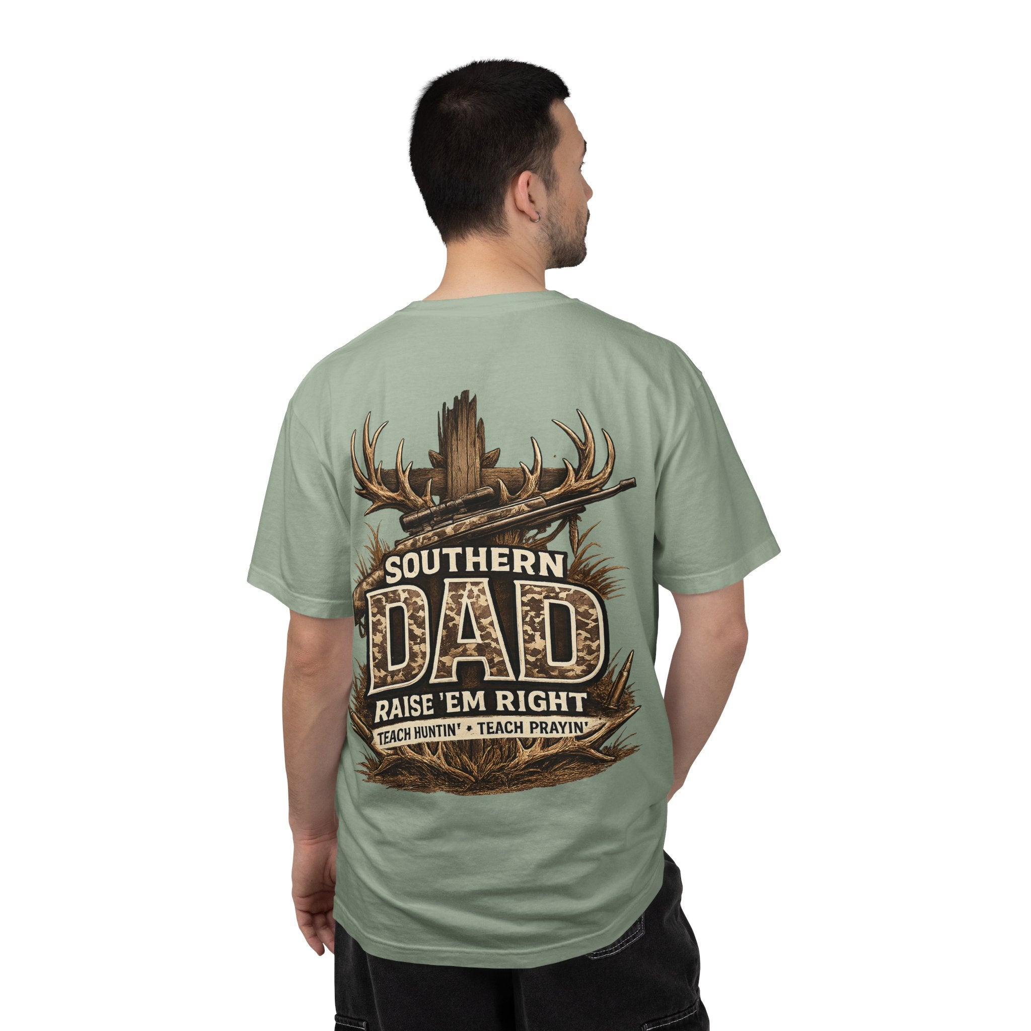 Southern Dad Hunting T-Shirt — "Raise 'Em Right" Graphic Tee