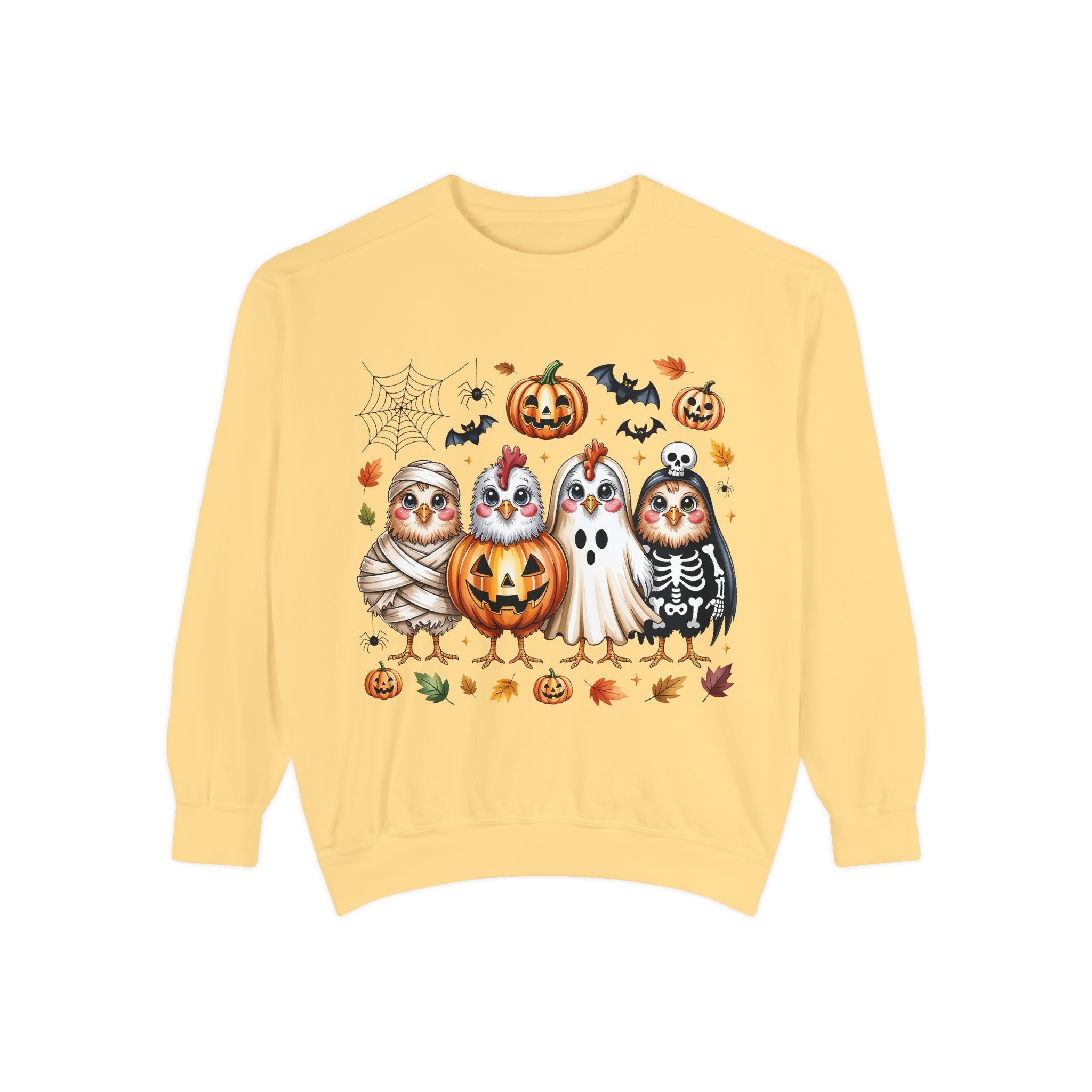 Halloween Chicken Sweatshirt — Cute Spooky Chickens in Costumes with Pumpkin & Ghost Design